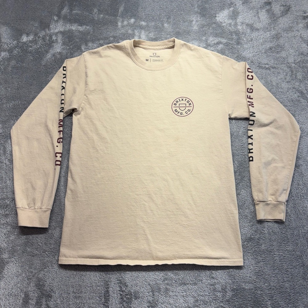 Brixton Long Sleeve Shirt Mens Size‎ M Tan Good Graphic Logo Streetwear Tee